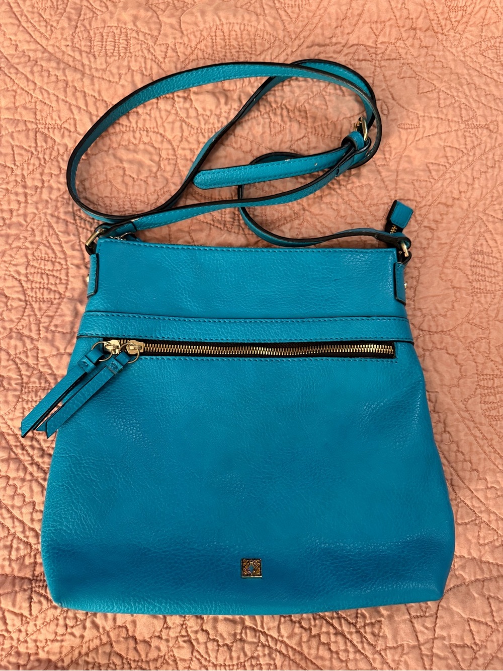 Kate Landry Teal Leather Crossbody Bag with Gold Hardware
